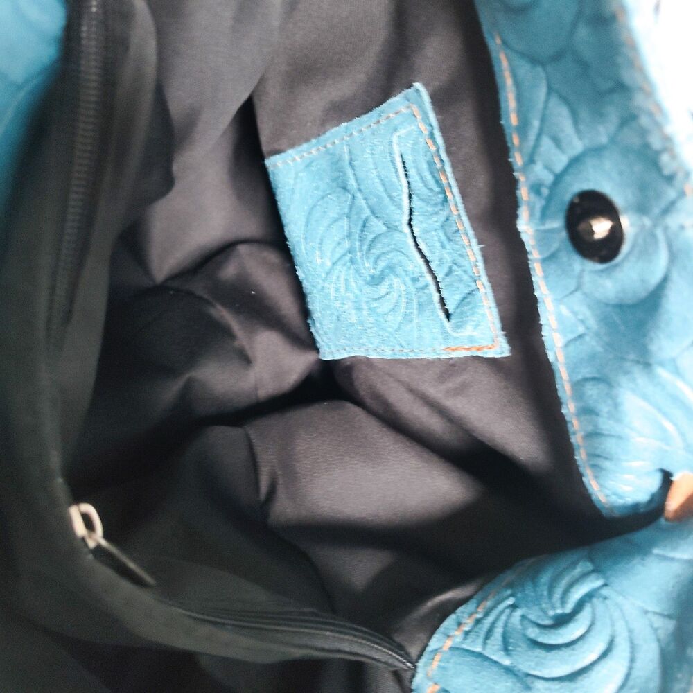 New Massimo Castelli Shoulder Bag Rose Textured Leather Convertible Teal Tan Bag - Picture 13 of 14
